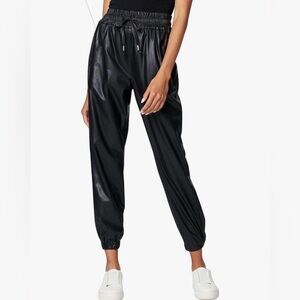 BLANKNYC Women's Black Faux Leather Jogger Pants Drawstring Elastic Waist‎ Sz 26